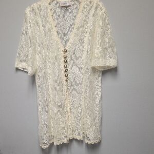 Love Cream Lace Robe with Button Detail